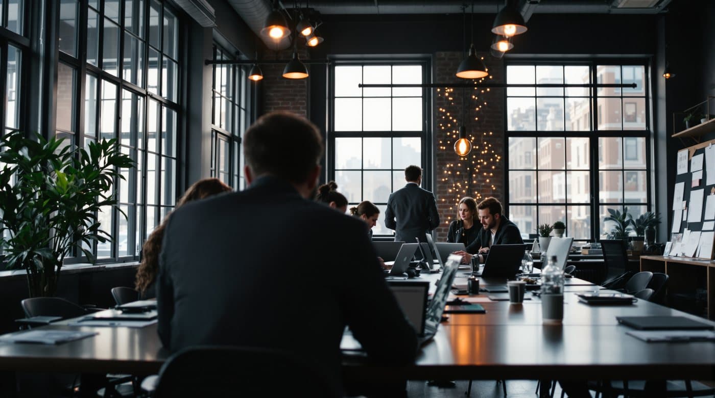 A team meeting in a New York loft office